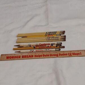 Bundle of vintage ruler & pencils from various bread companies